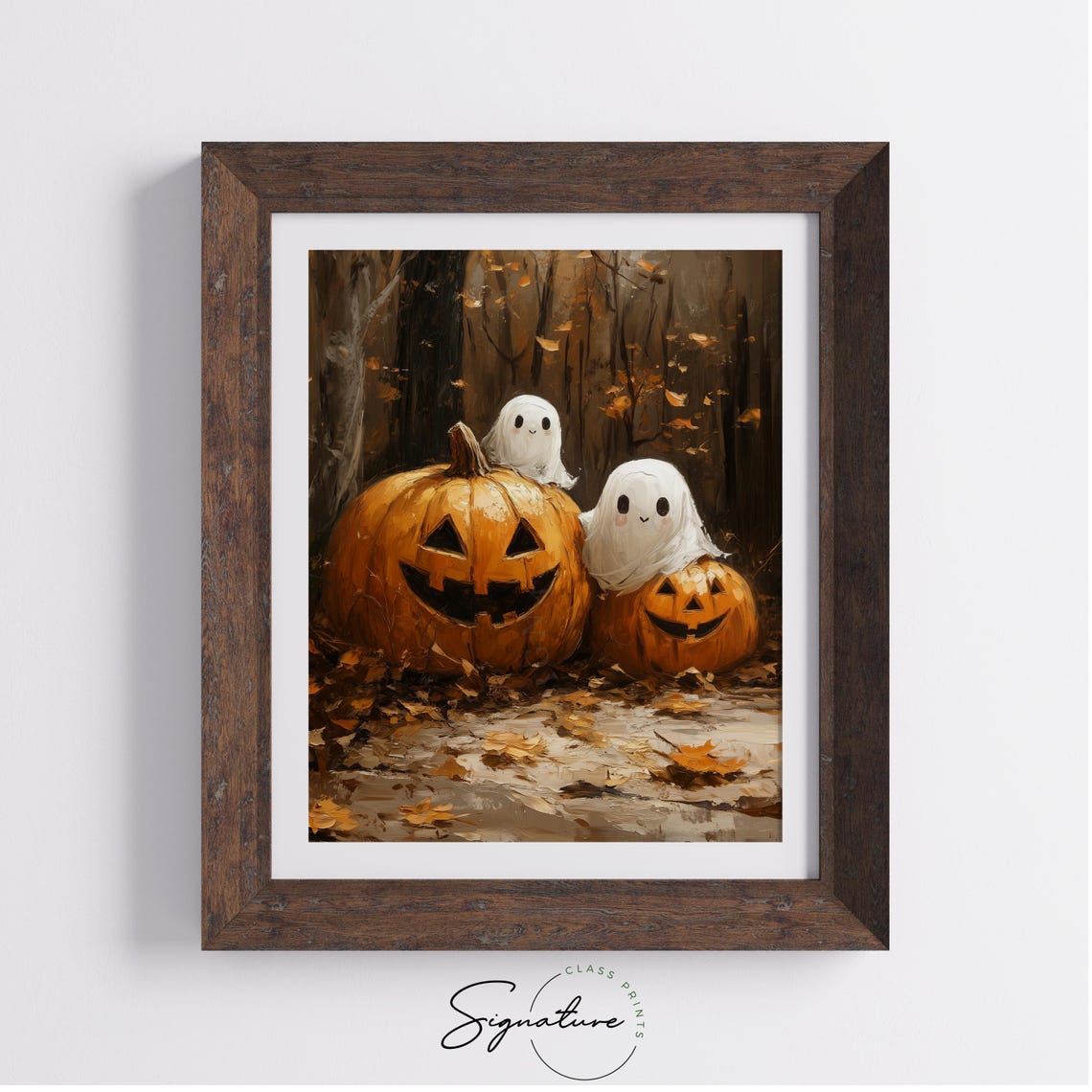 Two Cute Ghosts Jack O Lanterns Pumpkin Patch Halloween Poster - Image 4