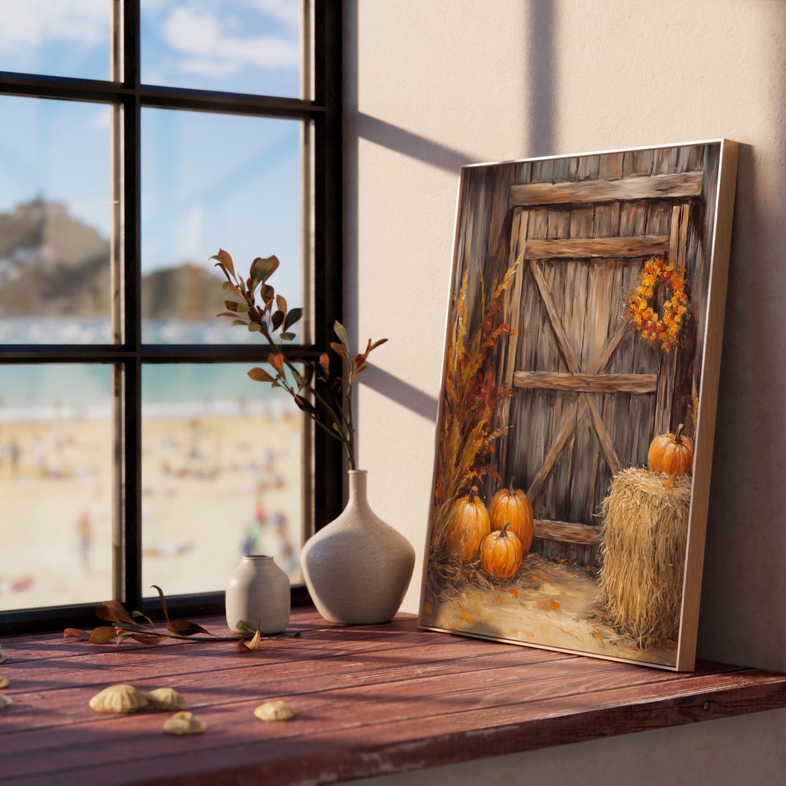 Rustic Barn Door With Pumpkins Hay Bales And Wreath Fall Poster - Image 5
