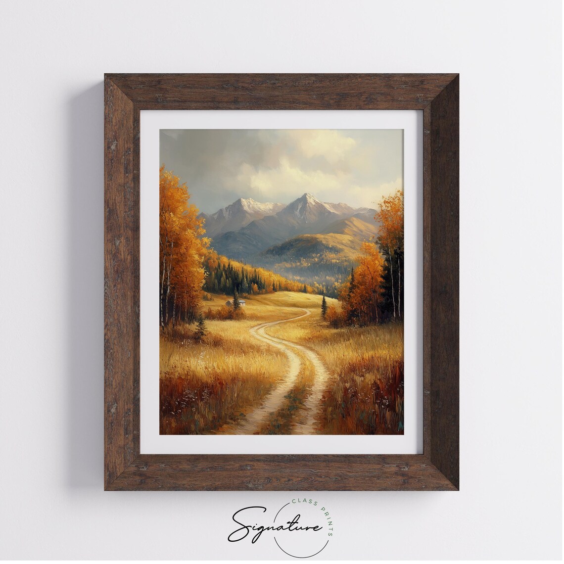 Golden Meadow Trail Cabin Snowy Mountain Vista Landscape Print - Image 4