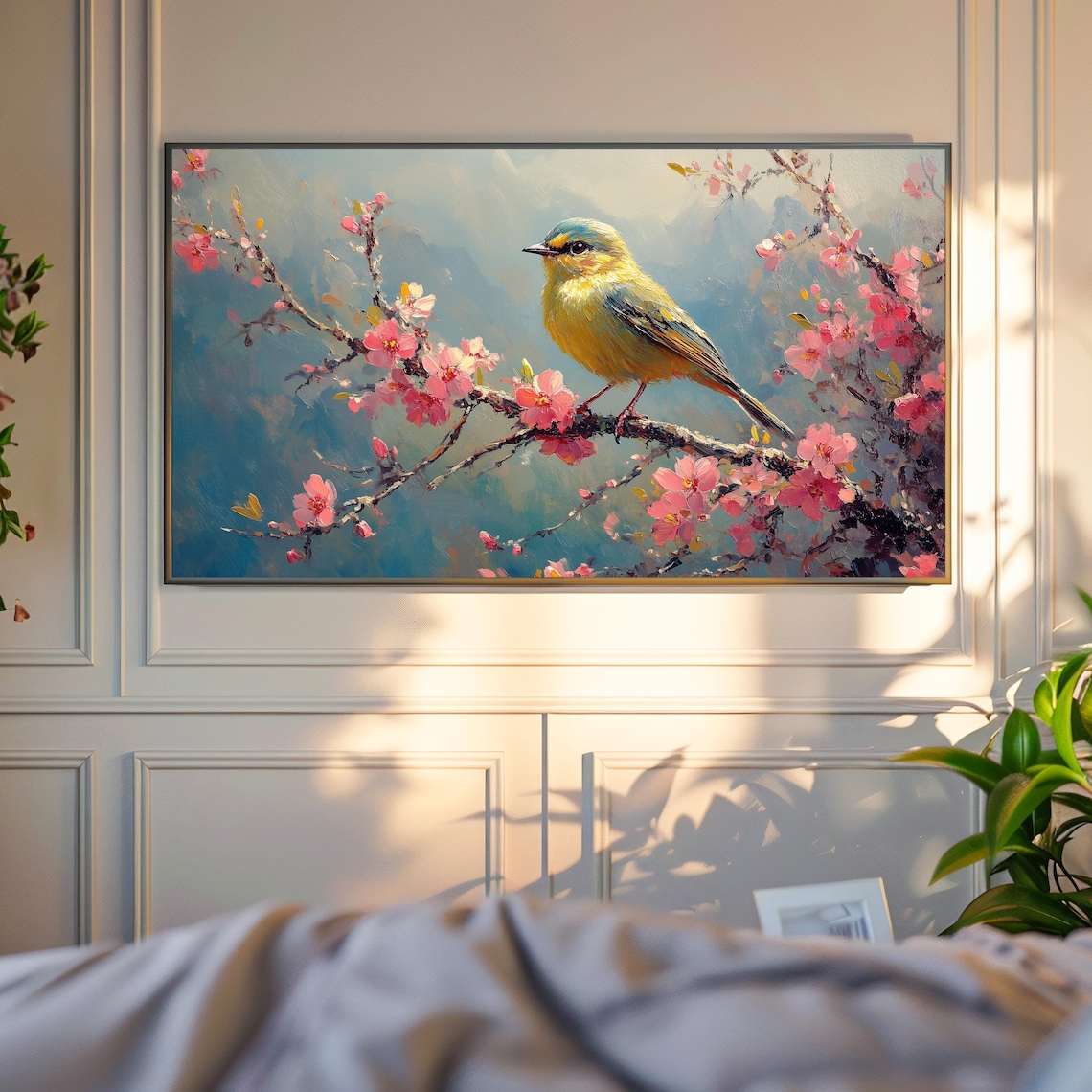 Goldcrest Plum Tree Bird Art, Cottagecore Nature Print - Image 4