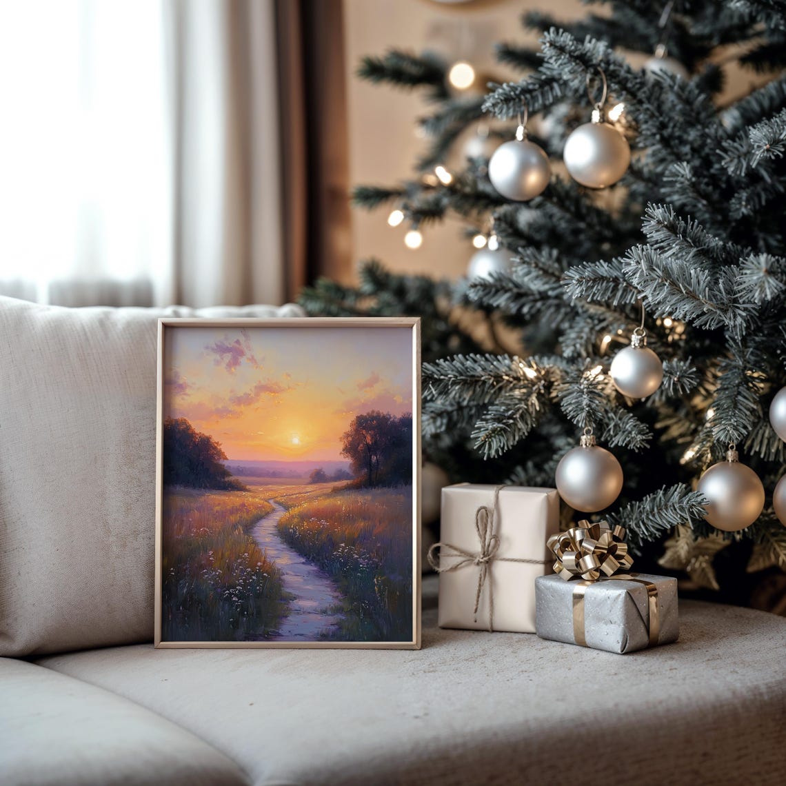 Golden Sunset Meadow With A Winding Stream Through Wildflowers Poster - Image 5