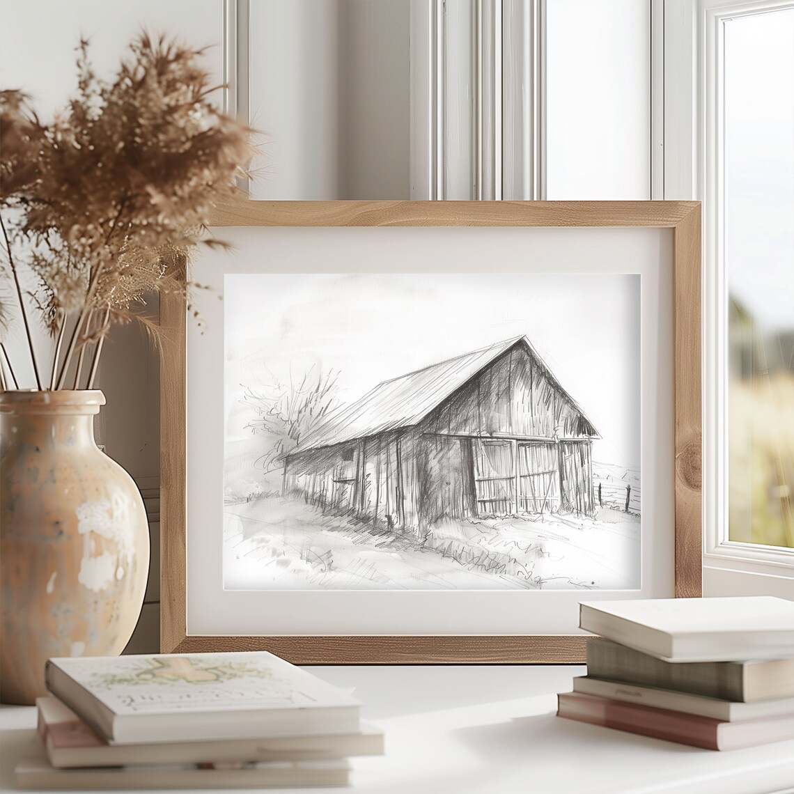 Old Wooden Barn Pencil Sketch Rustic Country Farmhouse Charm Poster - Image 2