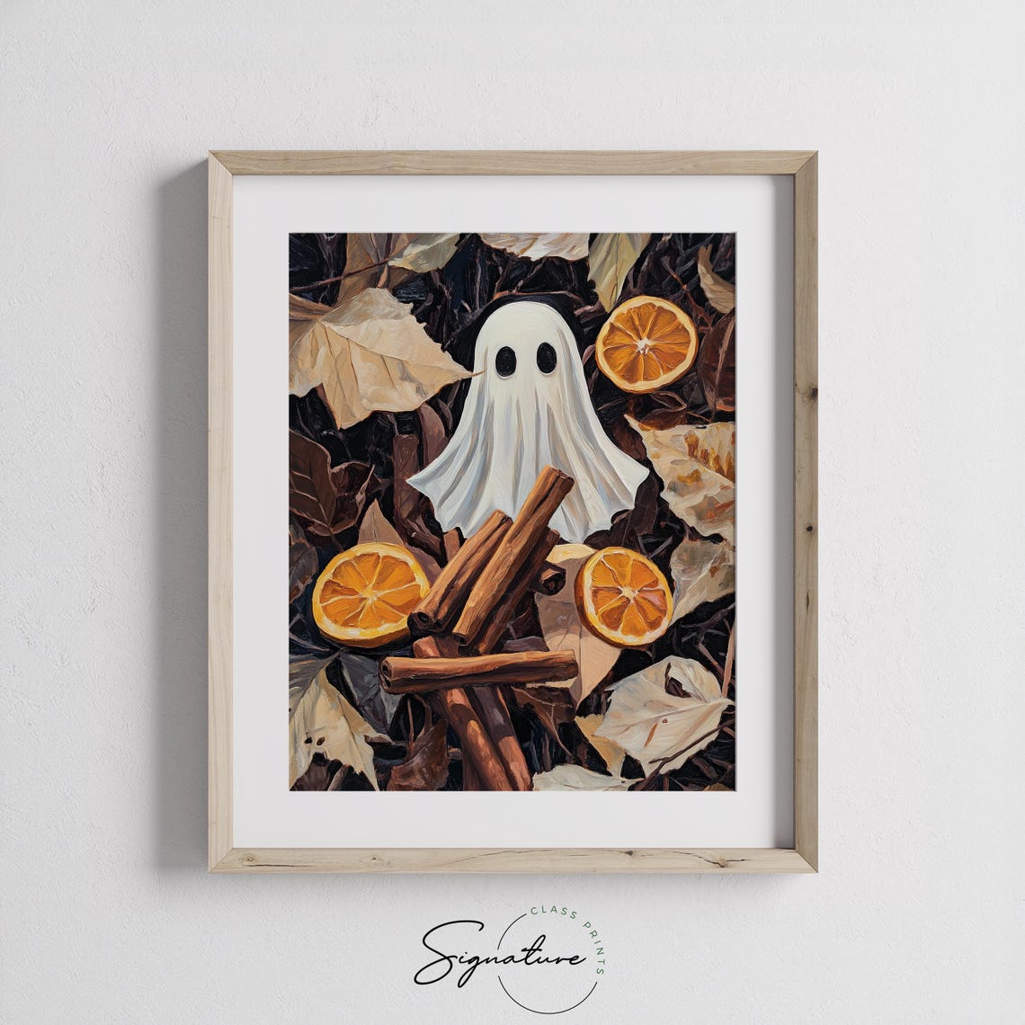 Cute Ghost Autumn Still Life Oranges Cinnamon Halloween Poster - Image 3