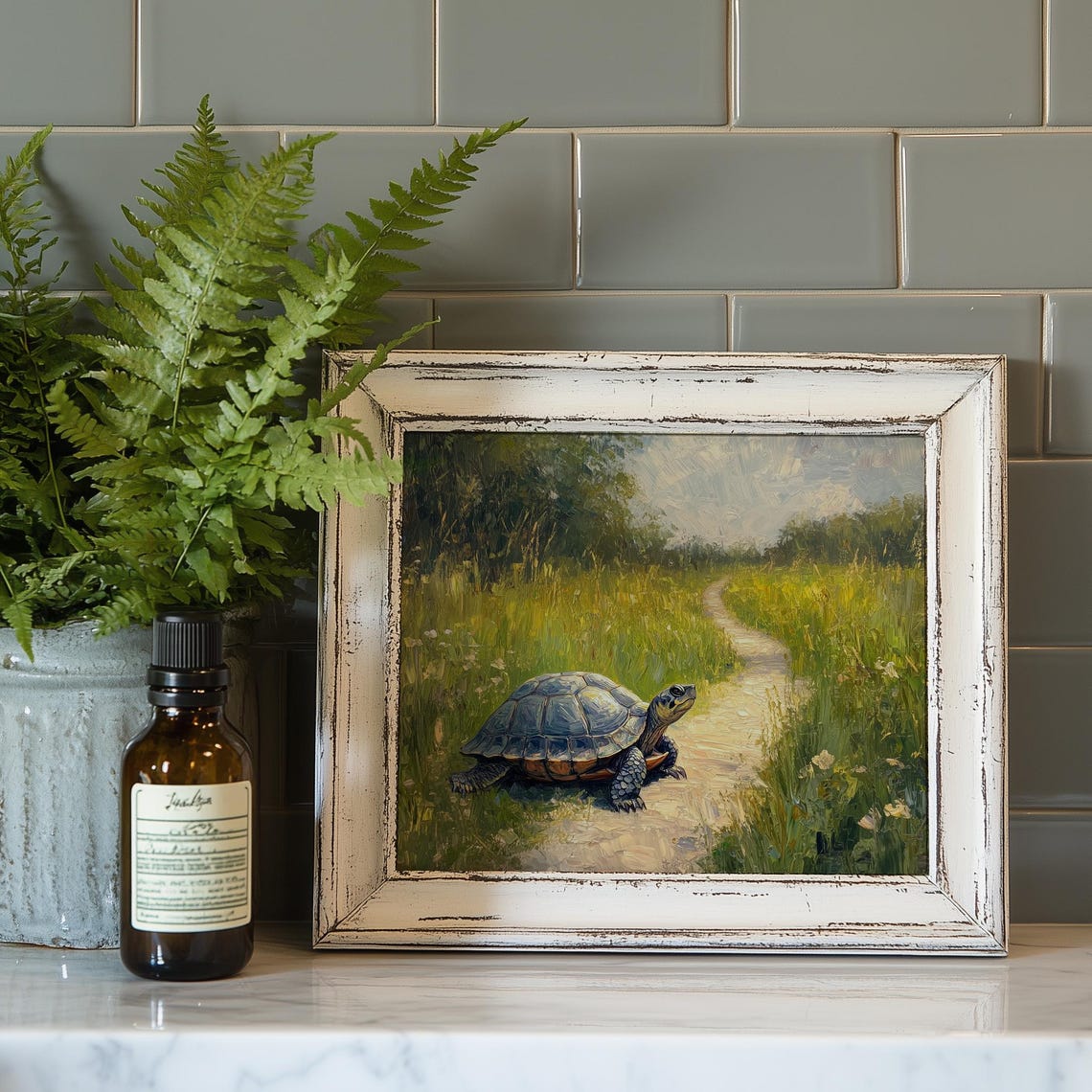 Turtle Ambling Along Meadow Path Summer Wildflower Wildlife Art Print - Image 4