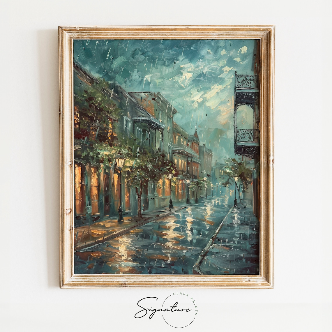 Rainy New Orleans Street Night French Quarter Cityscape Poster
