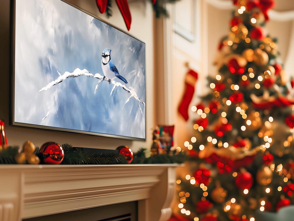 Blue Jay on Snowy Twig Under Moody Blue Winter Sky Bird Poster - Image 5
