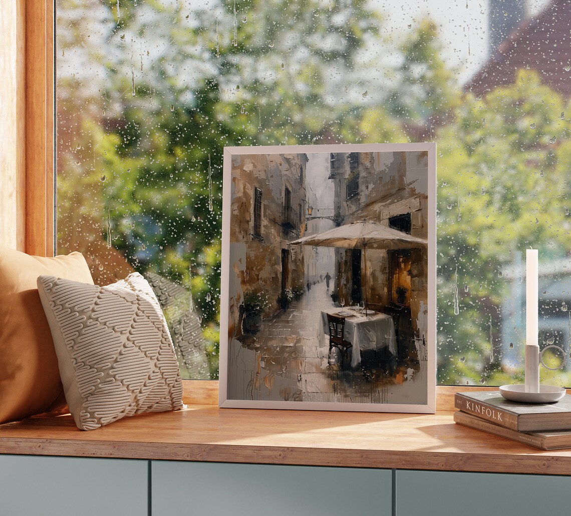 Rainy Mediterranean Alley Cafe Table Old European Street Poster - Image 2