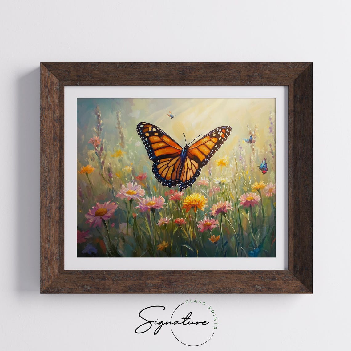 Monarch Butterfly Over Sunlit Wildflower Meadow Summer Wall Art - Image 5