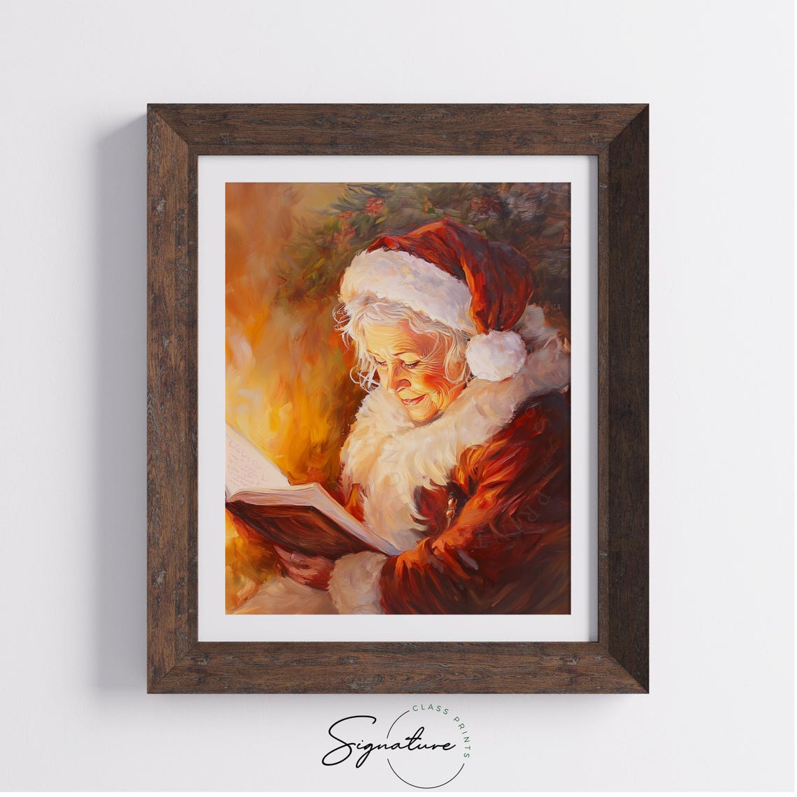 Mrs Claus Reading By The Fireplace Cozy Christmas Painting Poster - Image 5