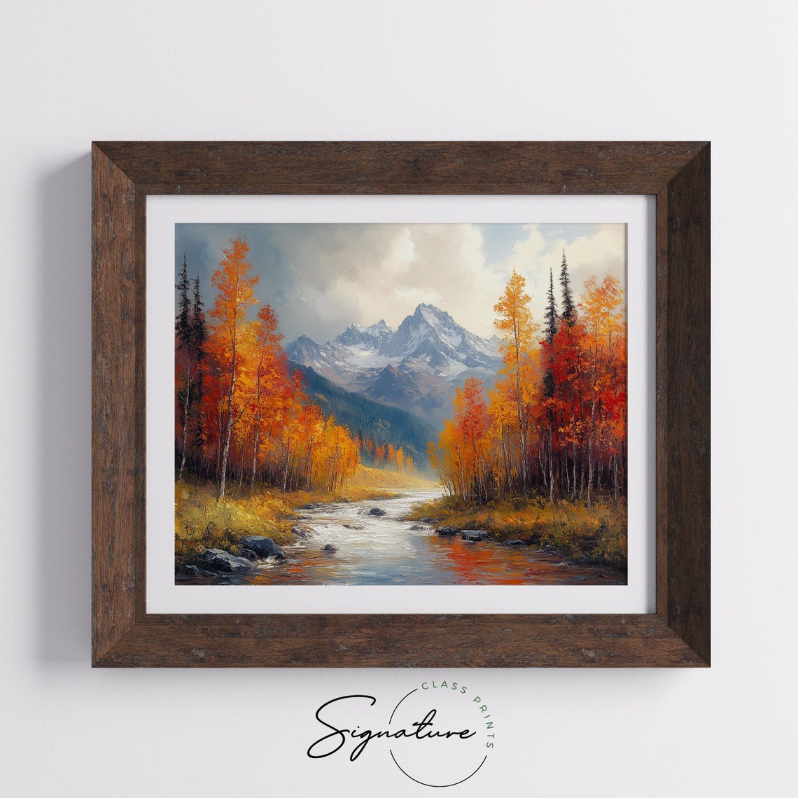 Autumn Aspen Trees Mountain Stream Oil Painting Forest Poster - Image 5