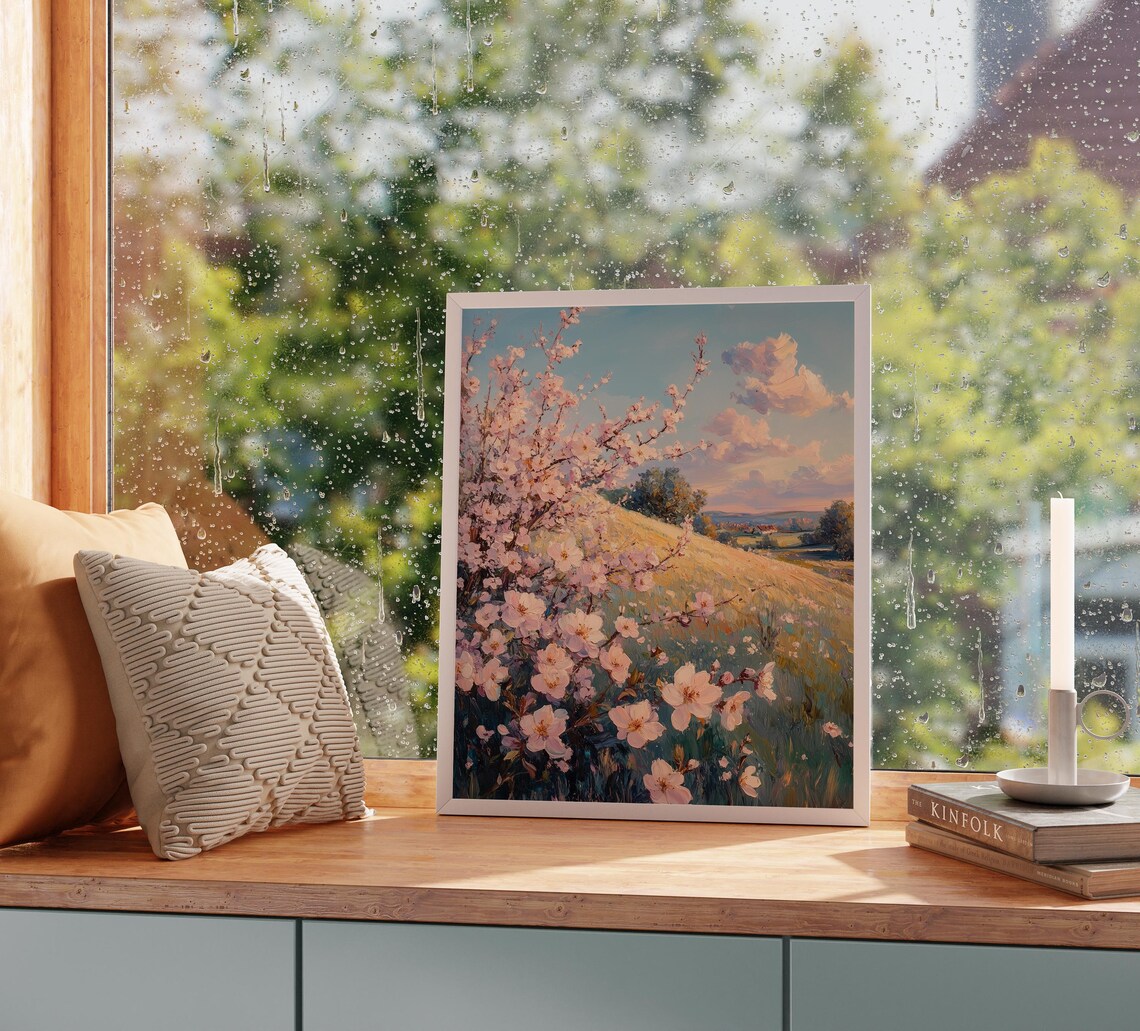Rolling Hills And Blossoming Orchard In Pastel Spring Landscape Poster - Image 5