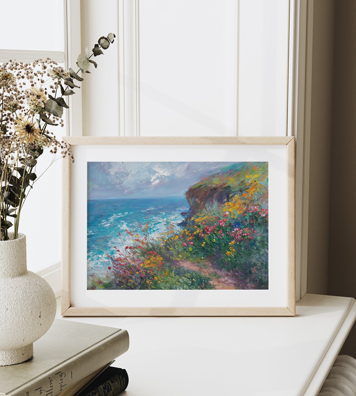 Coastal Cliff Wildflowers Overlooking Turquoise Ocean Impressionist Poster - Image 6