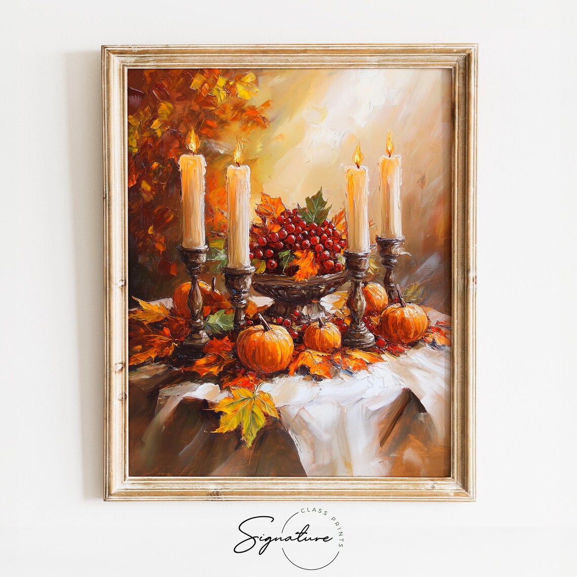 Candlelit Pumpkin And Berry Harvest Autumn Still Life Poster