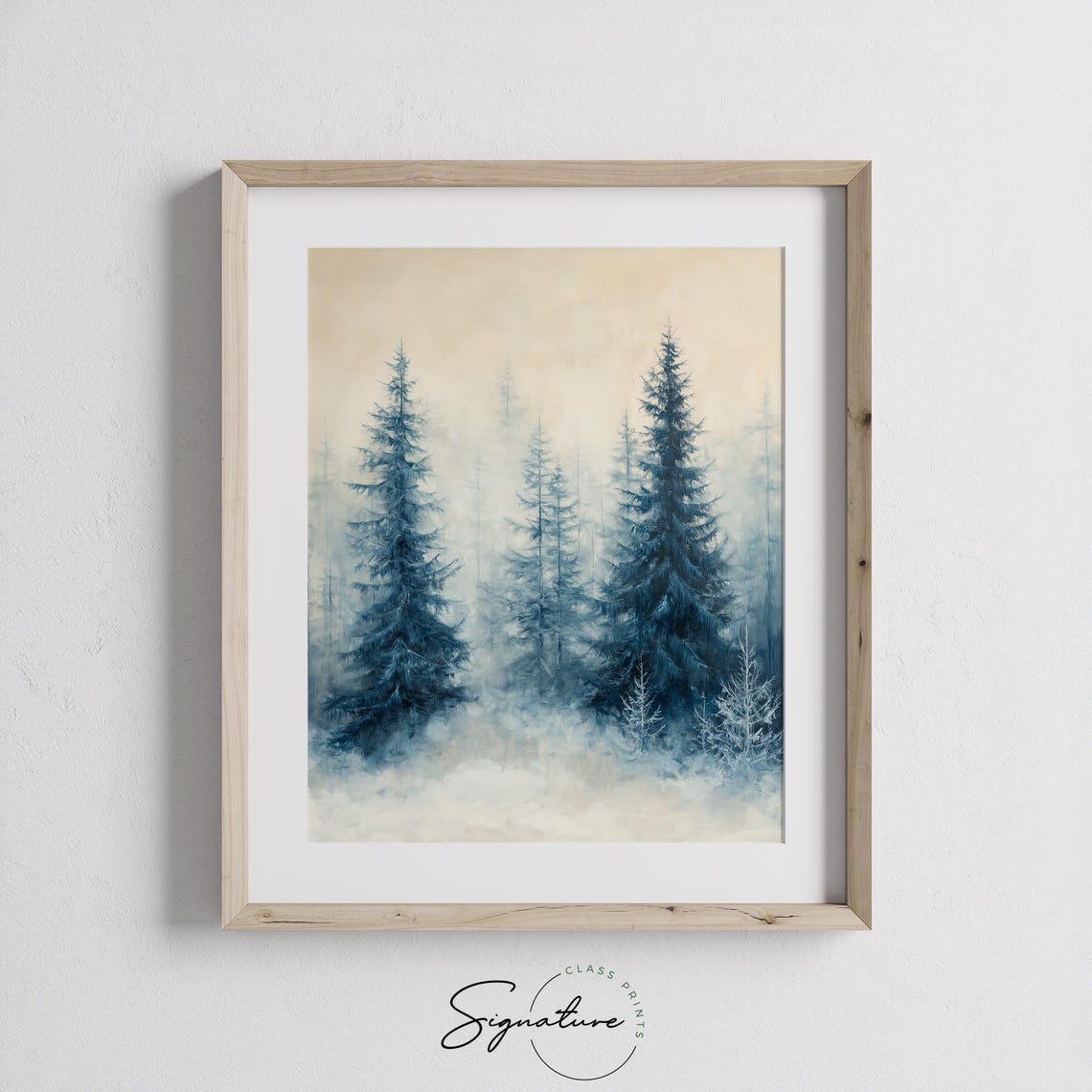 Misty Blue Green Pine Forest in Soft Winter Haze Landscape Poster - Image 3