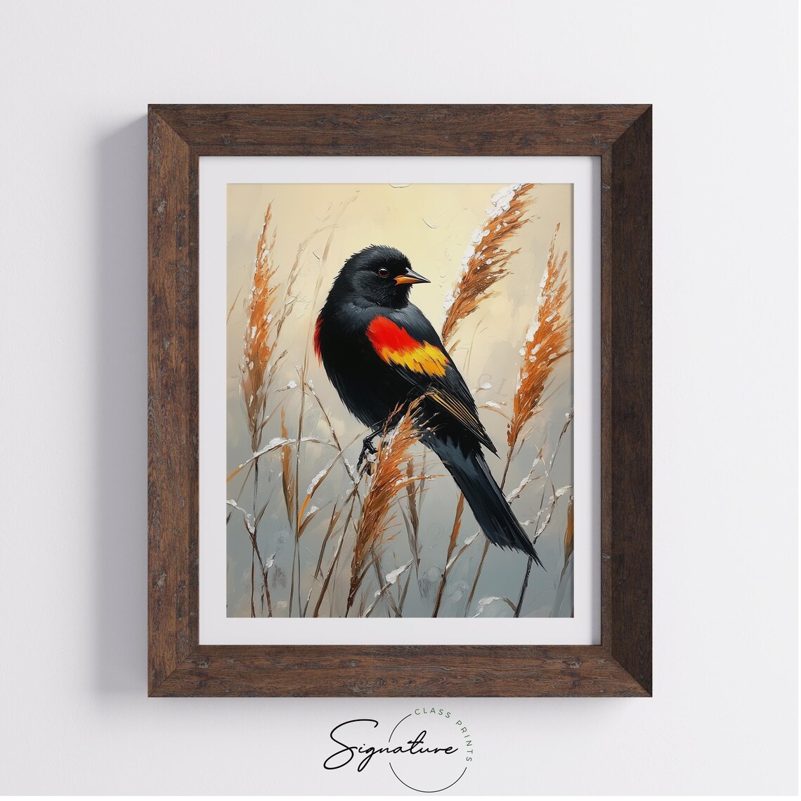 Red Winged Blackbird In Winter Reeds Striking Nature Art Poster - Image 2