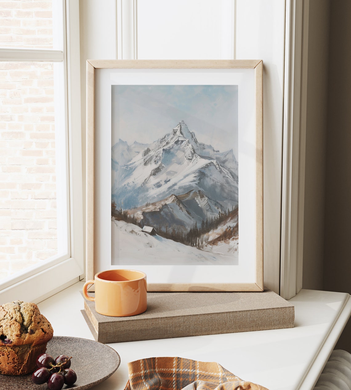 Snow Covered Mountain Peak Cabin Blue Winter Scenic Art Poster - Image 6
