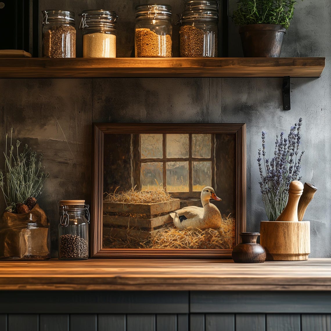Duck Resting on Golden Straw Barn Interior Warm Rustic Farm Poster - Image 2