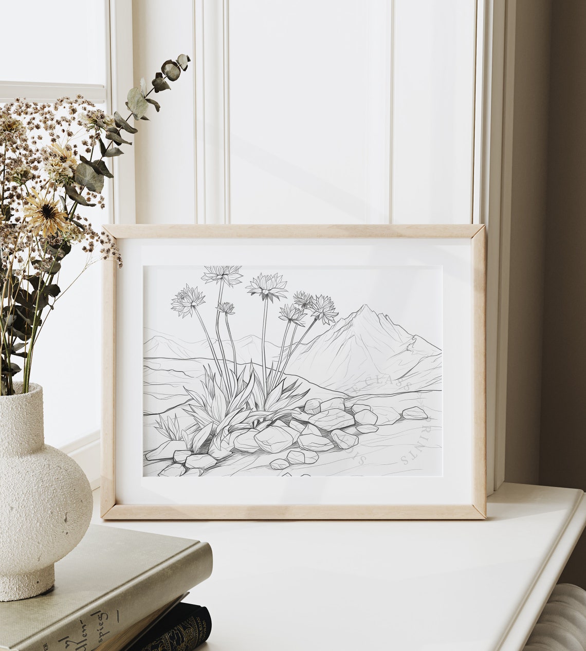 Alpine Wildflowers Line Drawing on Rocky Mountain Slope Poster - Image 6