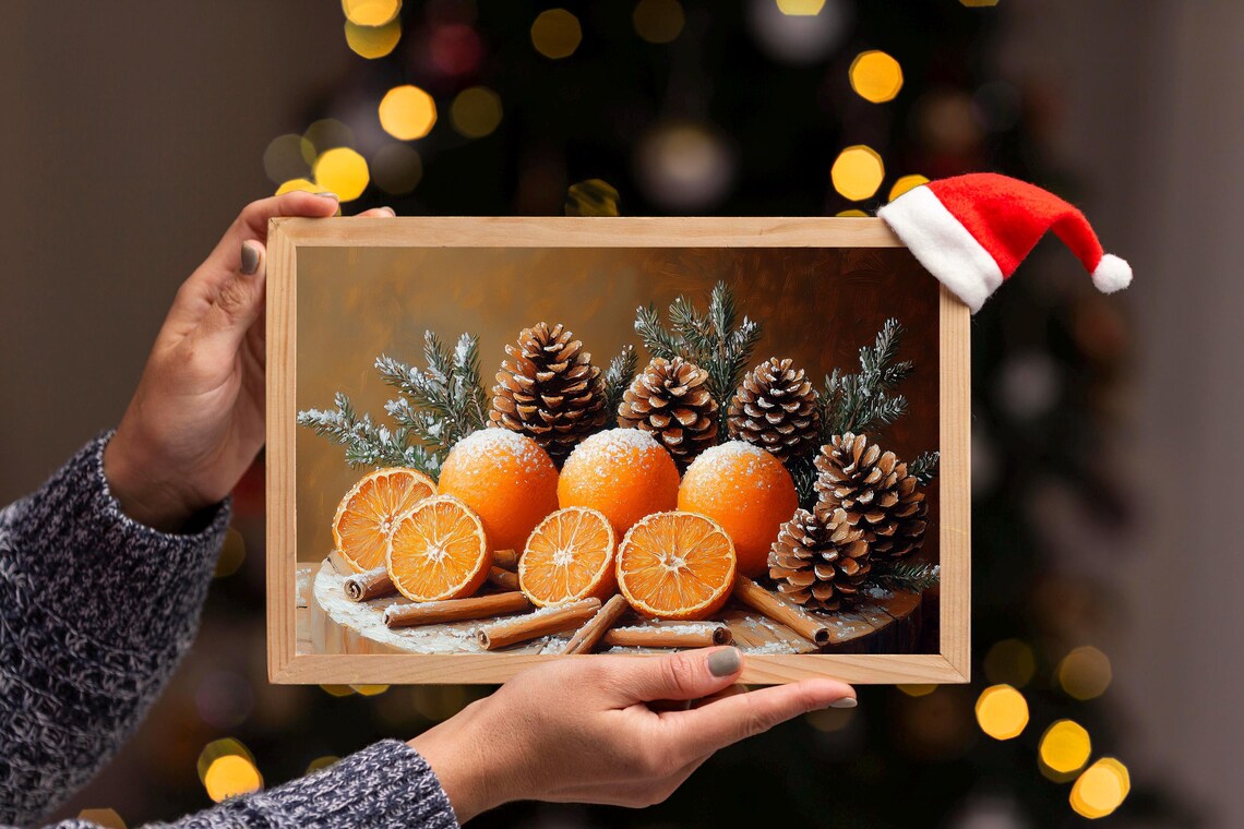 Dried Oranges Pinecones Cinnamon Sticks Holiday Still Life Wall Art - Image 3