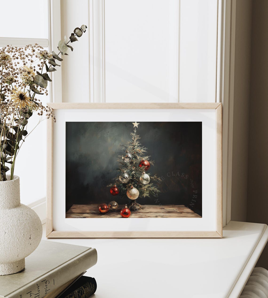 Small Christmas Tree With Red And Silver Ornaments On Table Poster - Image 6