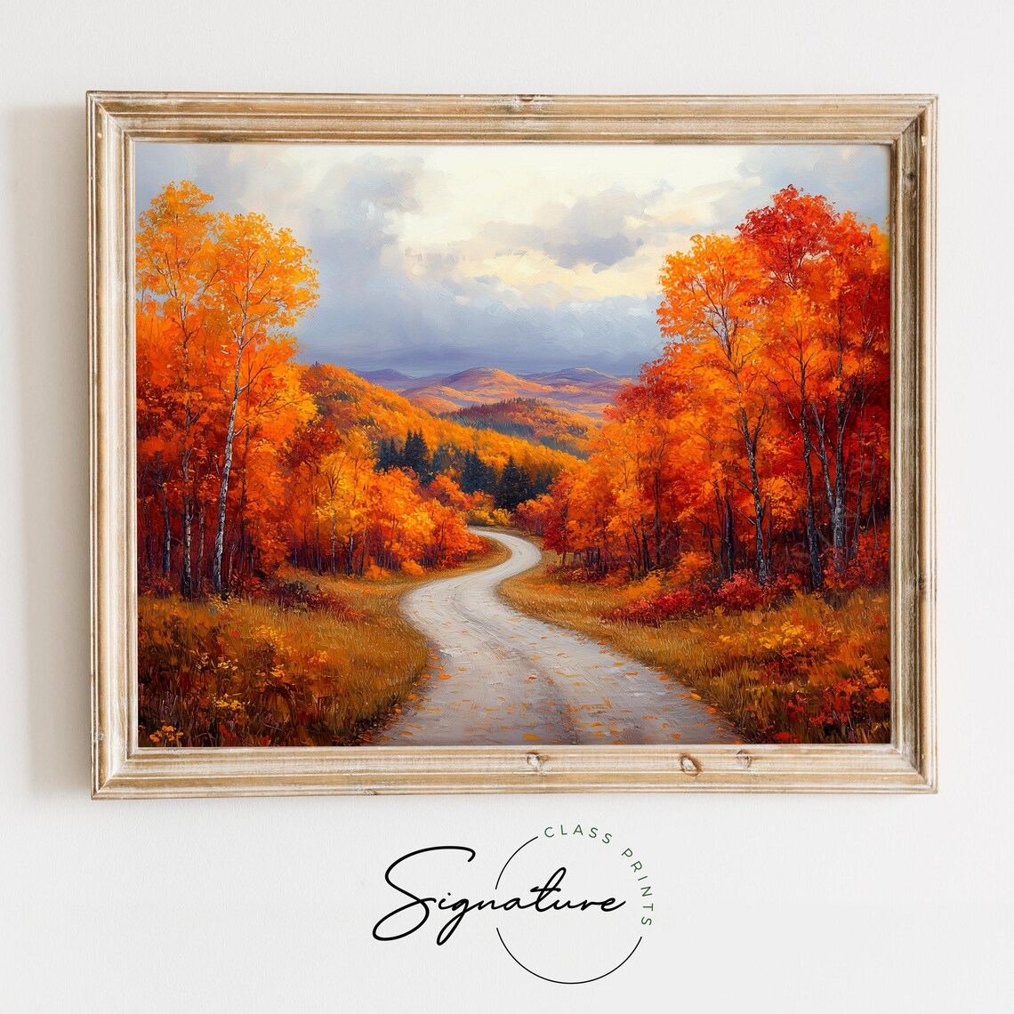 Winding Road Fiery Autumn Forest Mountain Vista Painting Print