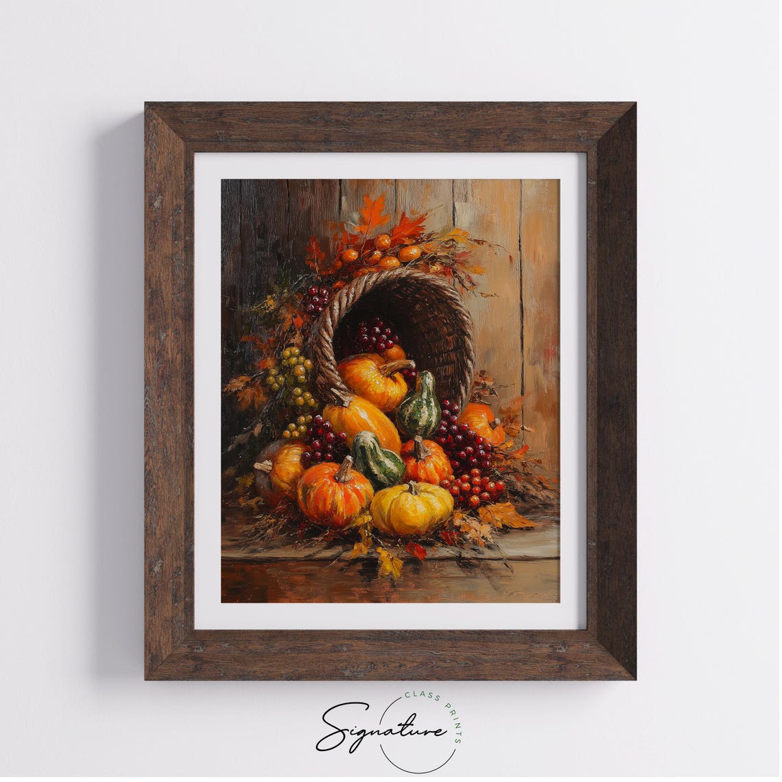 Cornucopia Overflowing With Pumpkins Grapes And Gourds Poster - Image 4