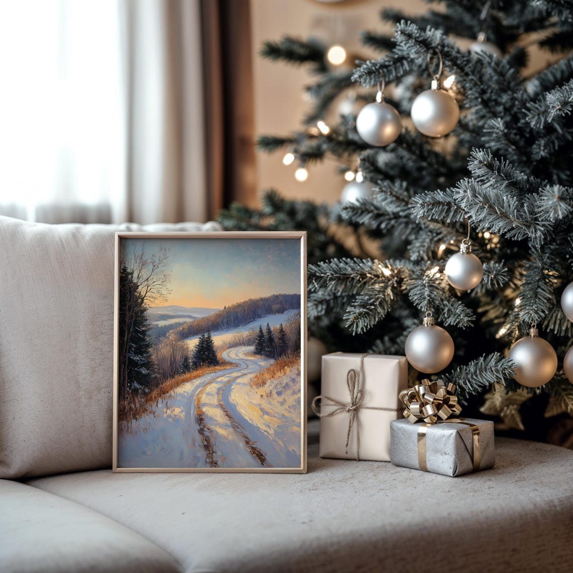 Winding Snowy Country Road Golden Sunset Winter Landscape Poster - Image 5