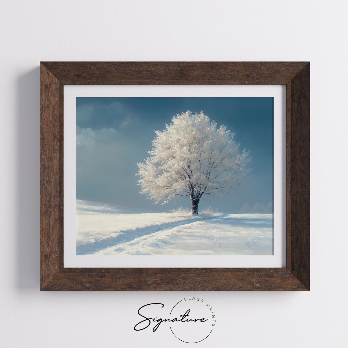Snow Covered Lone Tree Winter Field Oil Painting Minimal Poster