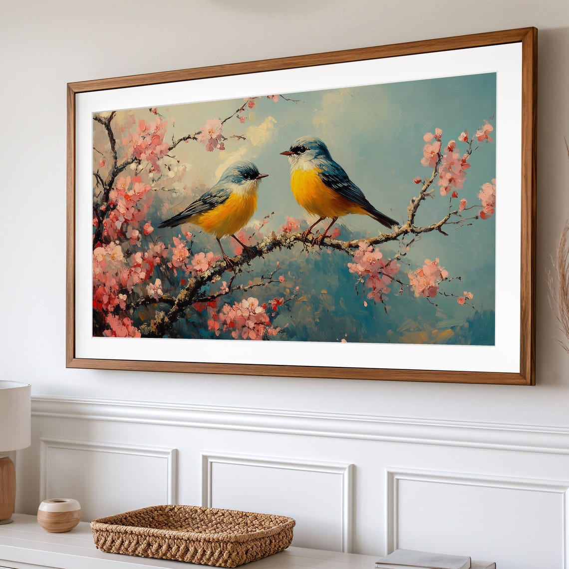 Bluebird Pair On Cherry Blossom Branch Spring Bird Painting Art Poster - Image 2