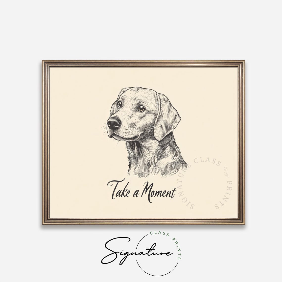 Take A Moment Thoughtful Golden Retriever Sketch Vintage Pet Wall Art - Image 4
