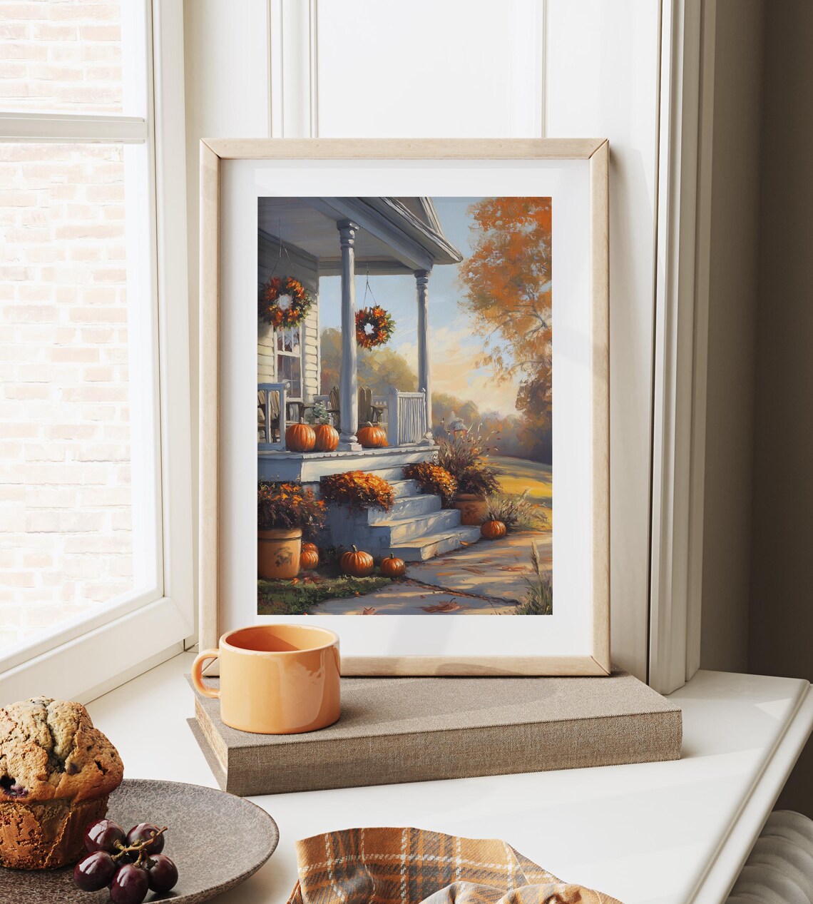 Farmhouse Porch With Pumpkins Hanging Wreaths Autumn Glow Poster - Image 6