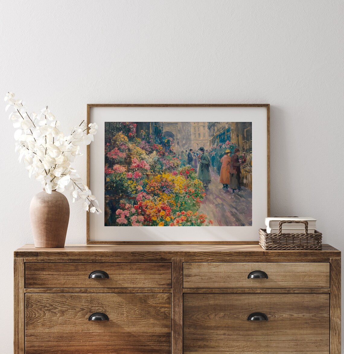 Flower Stall At Busy Street Market Bustling Floral Scene Art Poster - Image 3