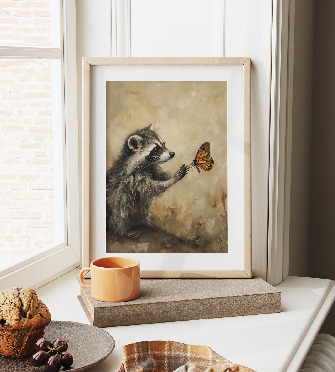 Baby Raccoon Reaching for Monarch Butterfly Cute Animal Poster - Image 6