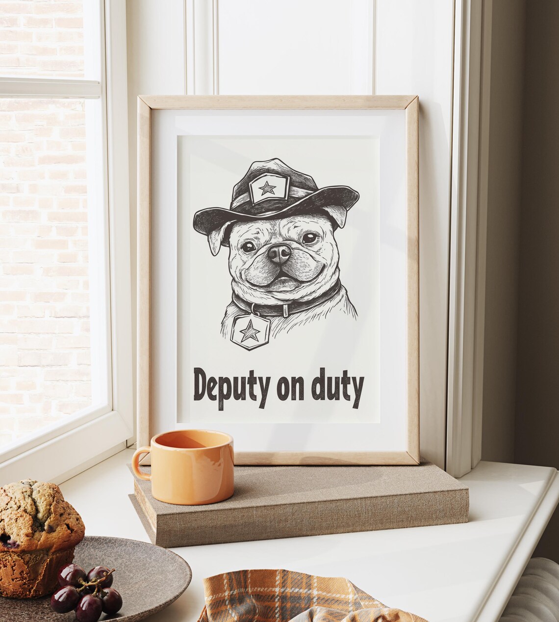 Funny Deputy On Duty Dog Sheriff Hat Vintage Illustration Poster - Image 6