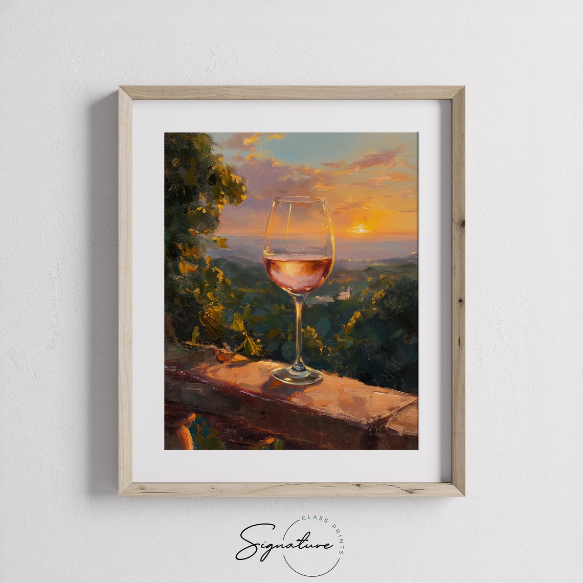 Glass Rose Wine Balcony Sunset Hills Golden Hour Romantic Evening Poster - Image 3