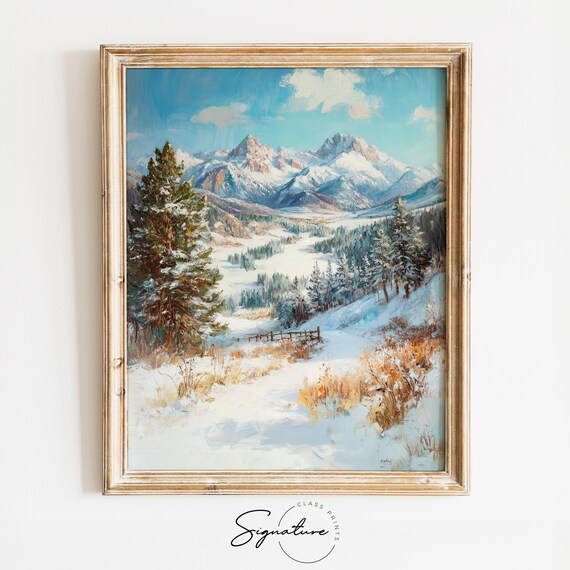 Majestic Snow Capped Peaks Alpine Valley Winter Landscape Poster