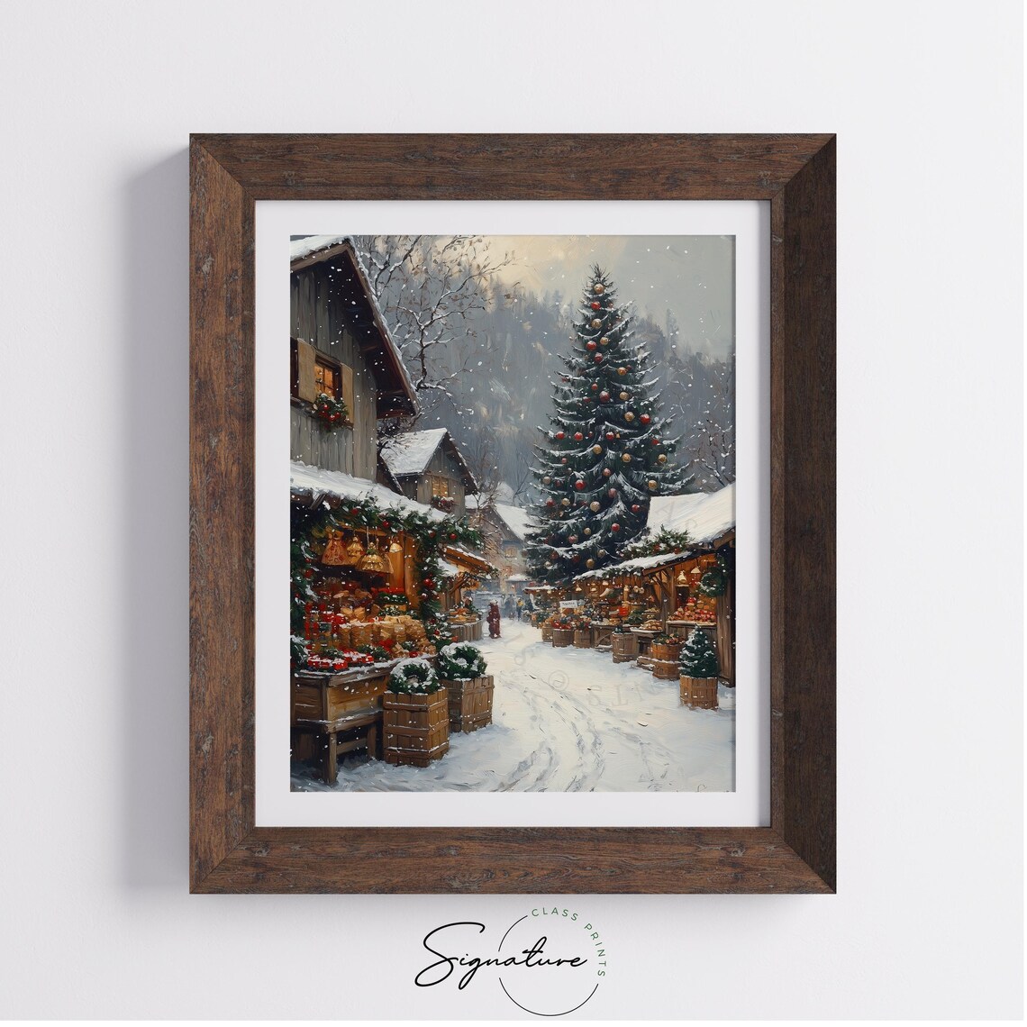 Snowy Christmas Market with Big Tree and Warm Market Stalls Poster - Image 3