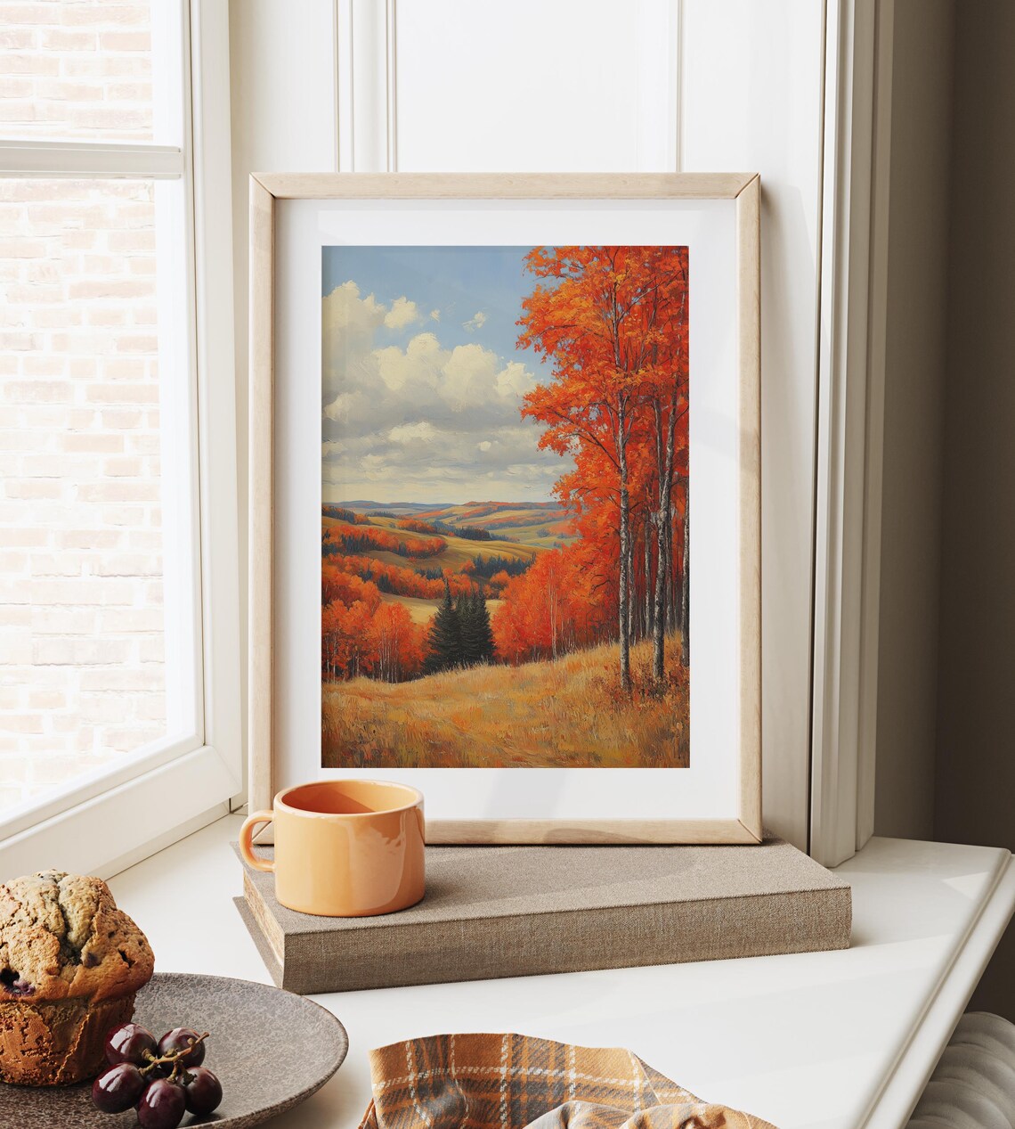 Fiery Red Trees On Rolling Golden Autumn Hills Landscape Poster - Image 6
