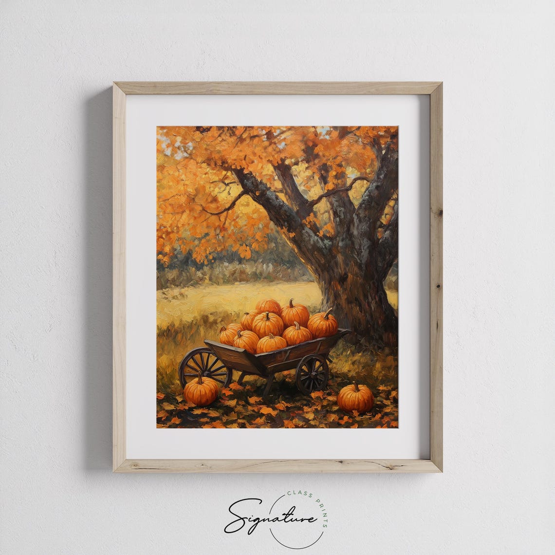 Pumpkin Filled Cart Under Golden Fall Tree Autumn Harvest Poster - Image 3