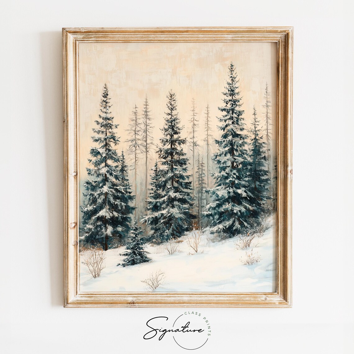 Misty Blue Fir Forest in Soft Foggy Winter Landscape Scene Poster