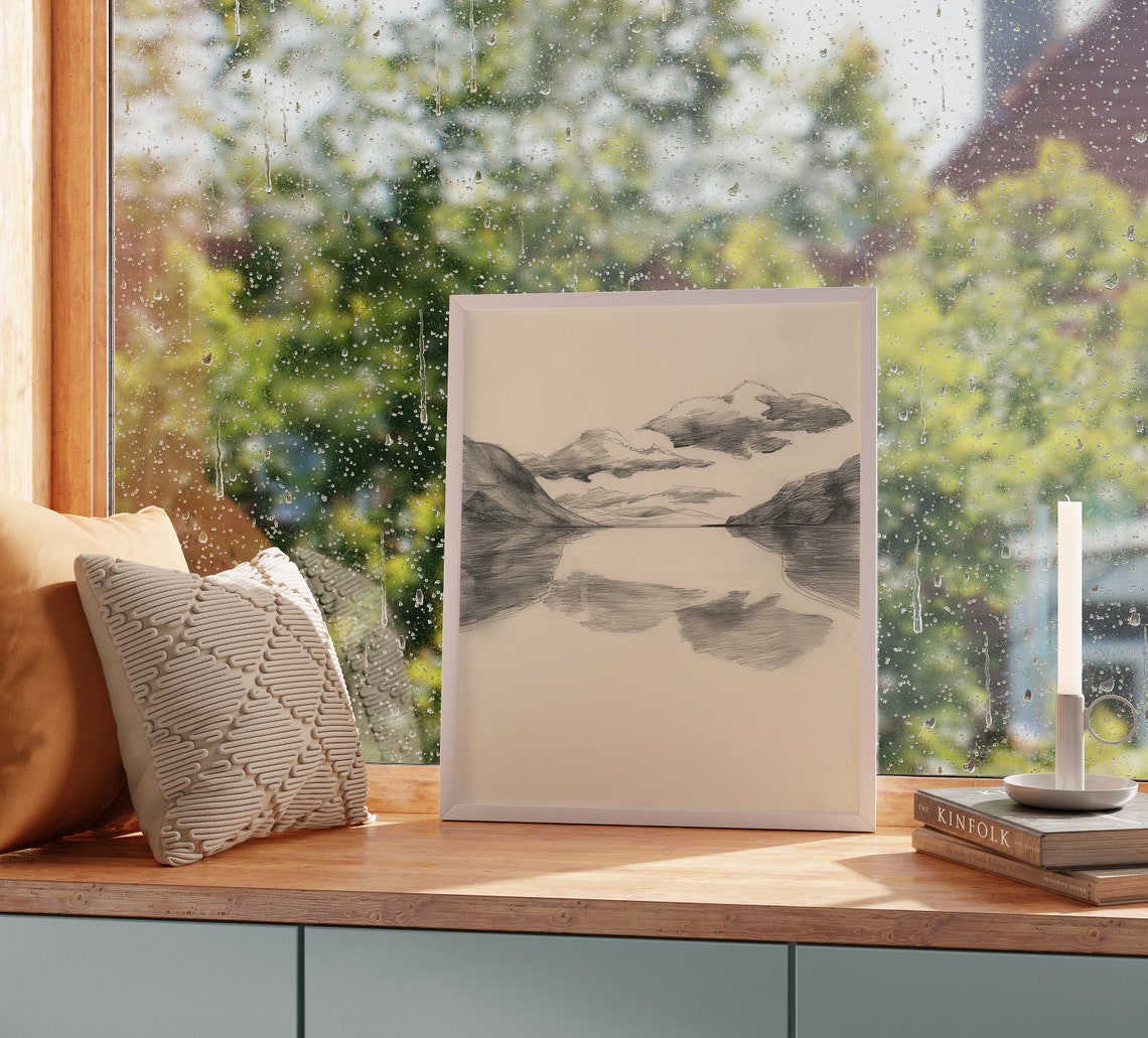 Cloud Reflections In Still Lake Minimalist Water Sketch Poster - Image 2