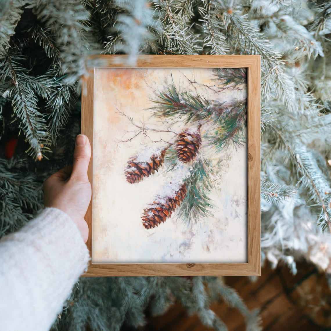 Snow Dusted Pine Cones on Frosty Branch Winter Botanical Poster - Image 6