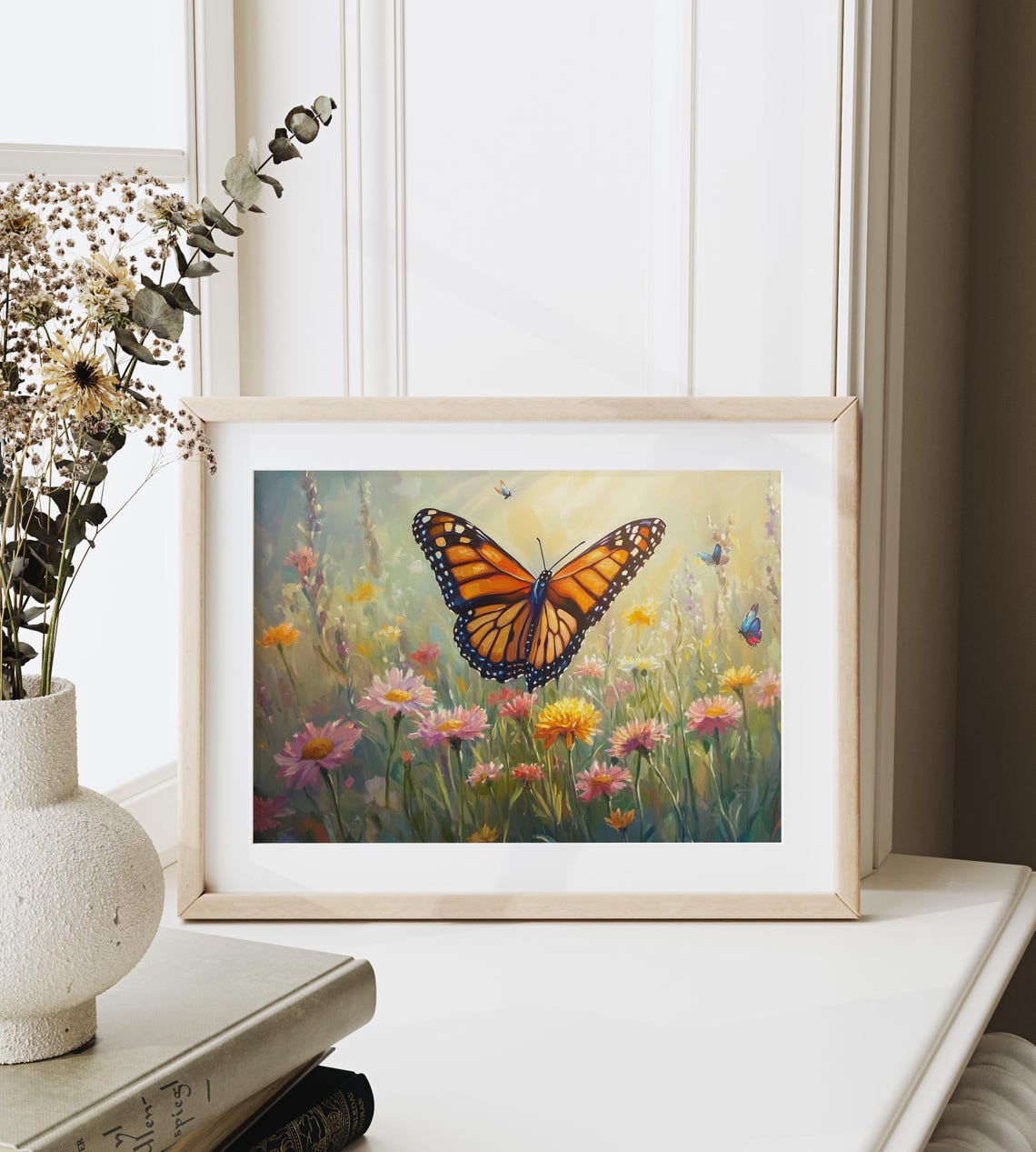 Monarch Butterfly Over Sunlit Wildflower Meadow Summer Wall Art - Image 6