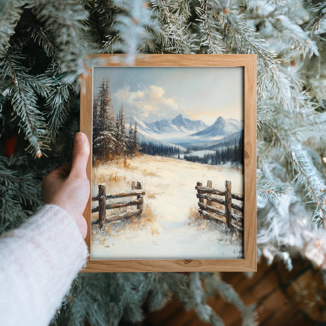 Split Rail Fence Snowy Alpine Meadow Mountain Landscape Poster - Image 6