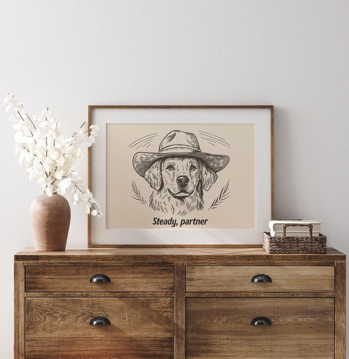 Steady Partner Quote Dog In Cowboy Hat Rustic Line Art Western Poster - Image 2