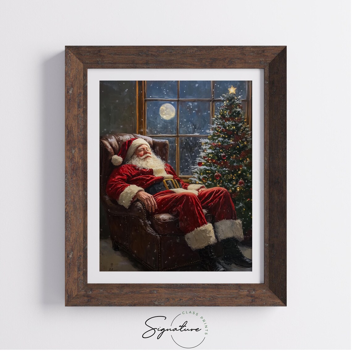 Vintage Oil Painting Of Santa Claus By Fireplace Rustic Christmas Art Cozy Holiday Scene Cottagecore Santa Decor Art 2116 - Image 5