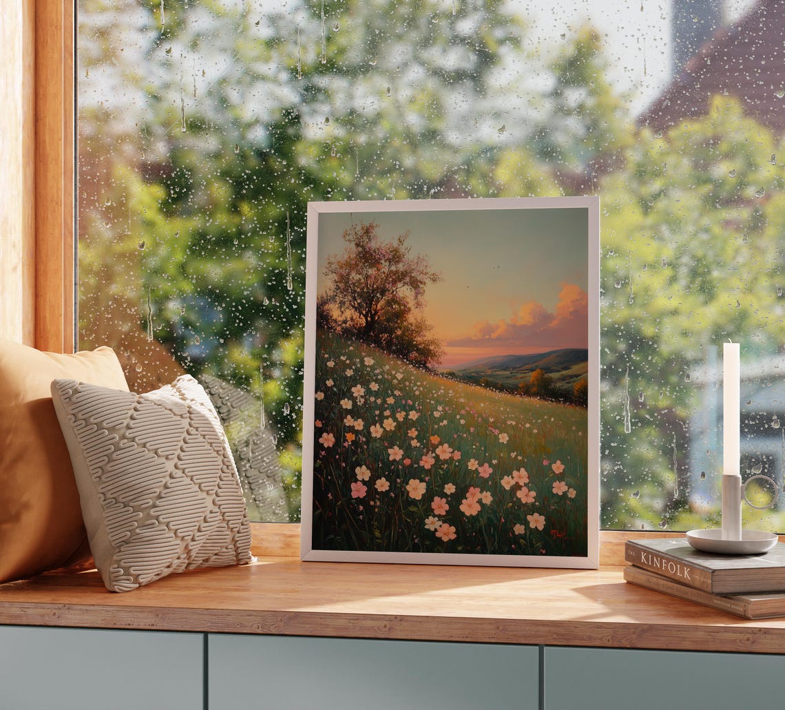 Blooming Wildflower Meadow At Sunset Over Rolling Hills Wall Art - Image 5