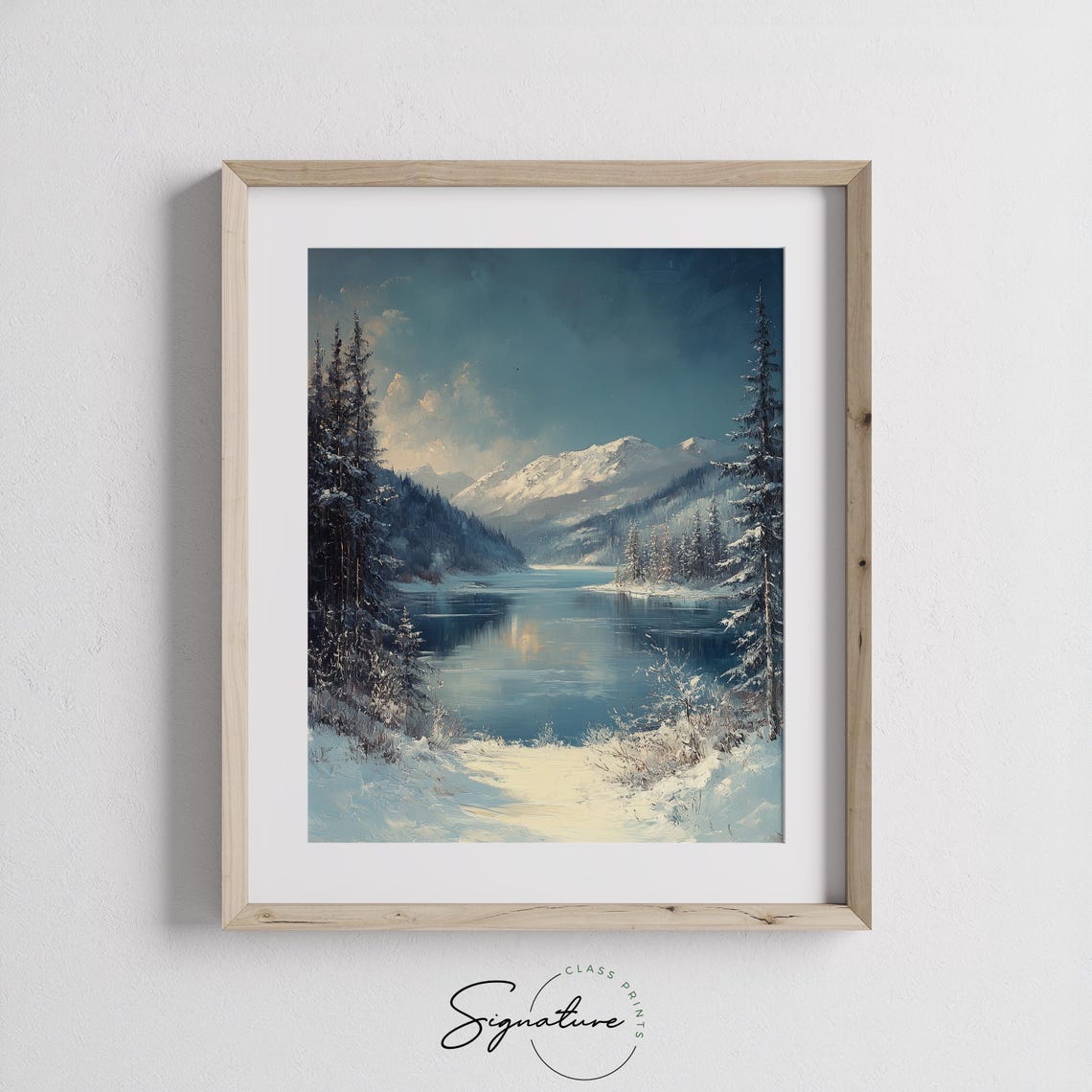 Snowy Valley Lake With Frosted Pines And Mountains Art Poster - Image 2