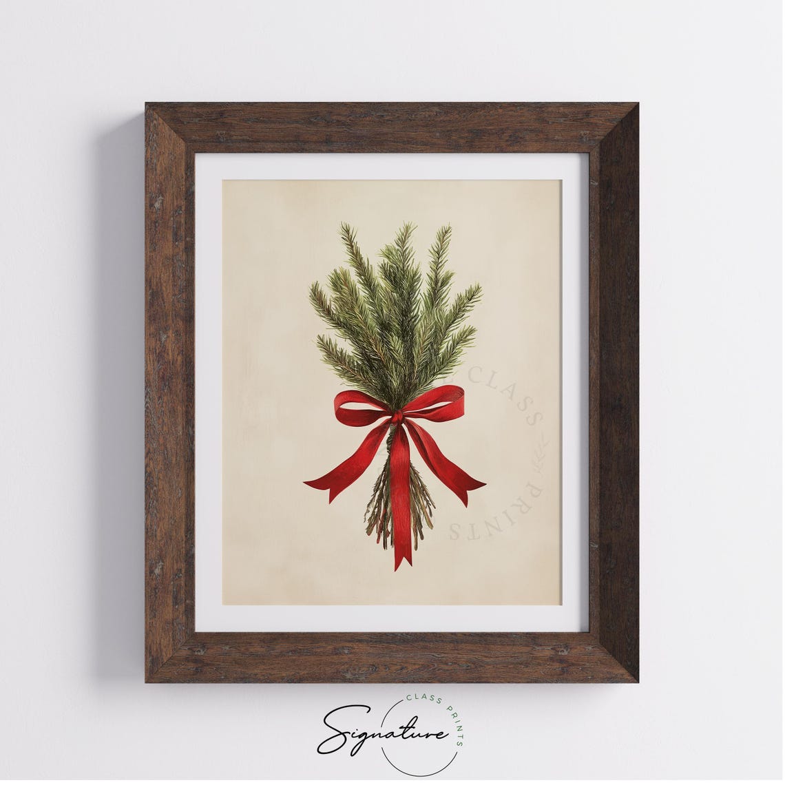 Pine Sprigs Red Bow Minimalist Christmas Greenery Botanical Art Poster - Image 2
