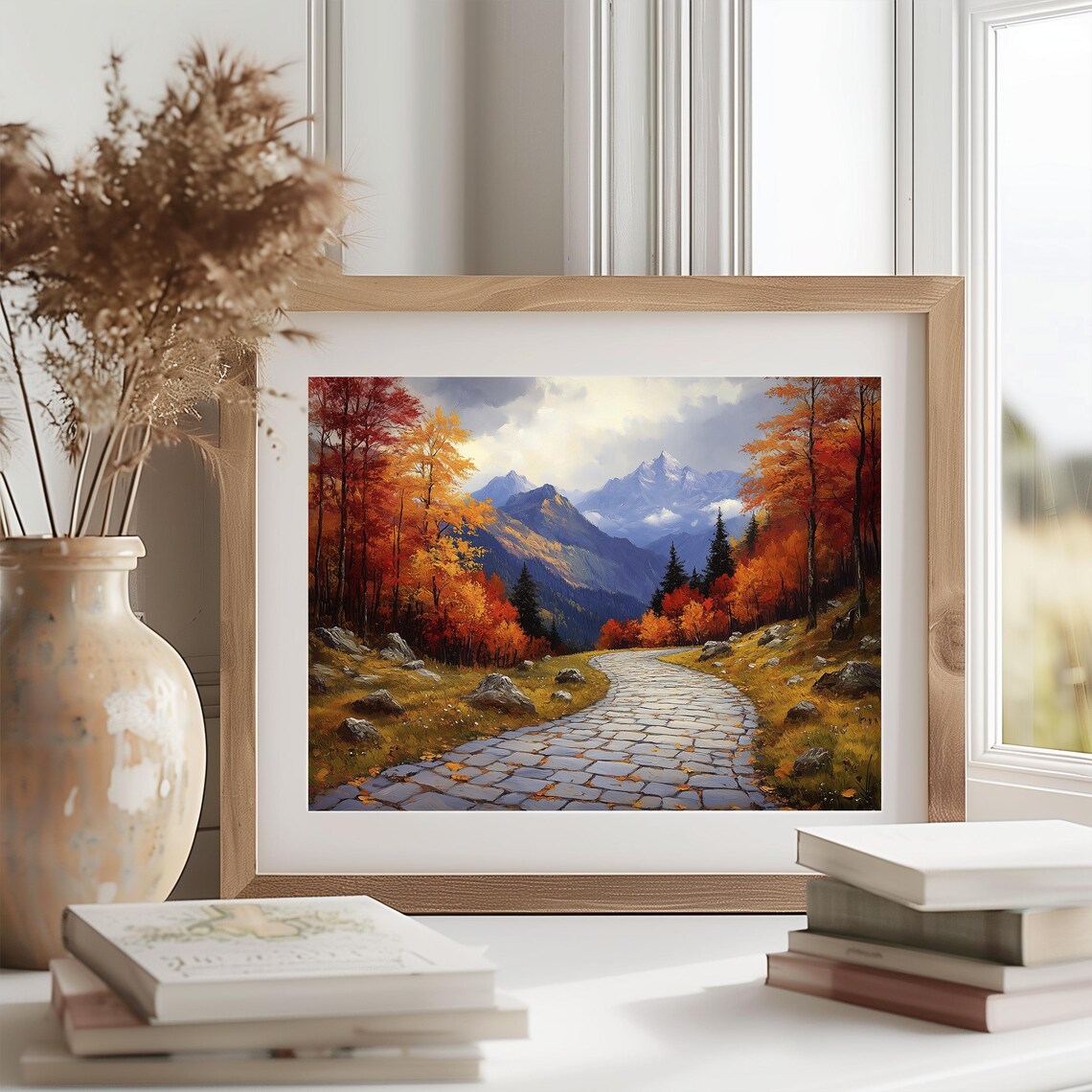 Cobblestone Trail Autumn Rocks Forest Mountain Oil Painting Poster - Image 2